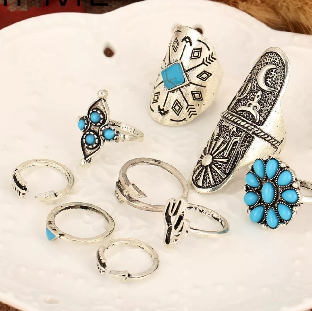 LAST 1🆕️9pc Boho silver ring set - Picture 2 of 3